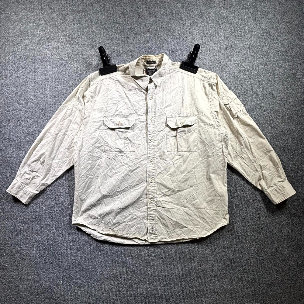 Vintage Eddie Bauer Legend Elkhorn Shirt Mens XL Beige Safari Utility Cotton